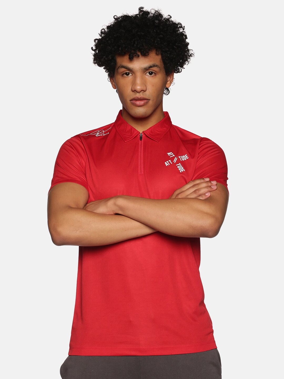 

ATTIITUDE Men Brand Logo Printed Polo Collar T-shirt, Red