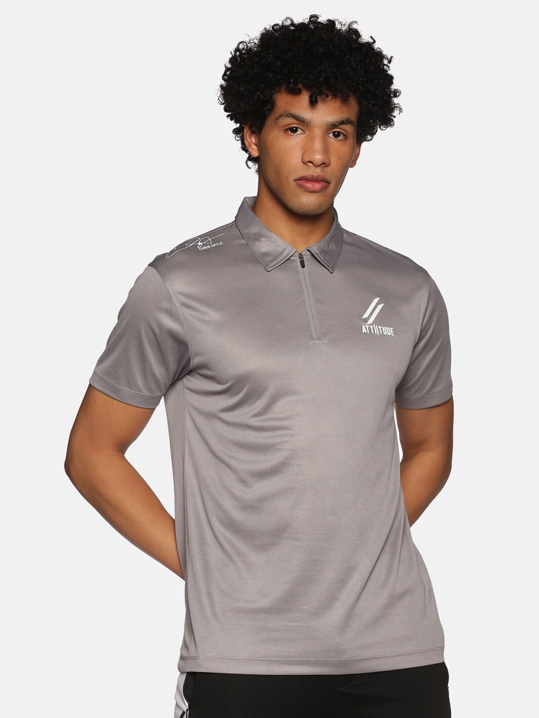 

ATTIITUDE Men Polo Collar Dry Fit T-shirt, Grey