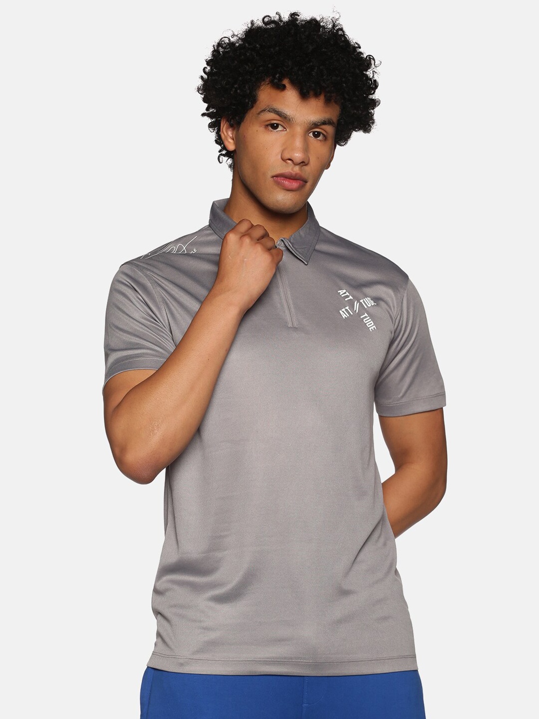 

ATTIITUDE Men Polo Collar T-shirt, Grey