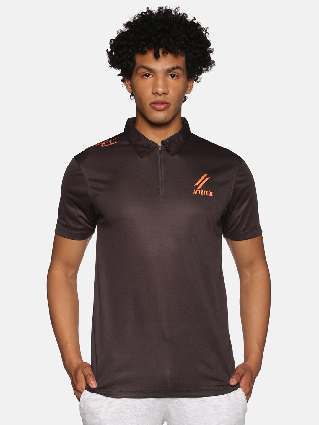

ATTIITUDE Men Dry Fit Polo Collar T-shirt, Charcoal