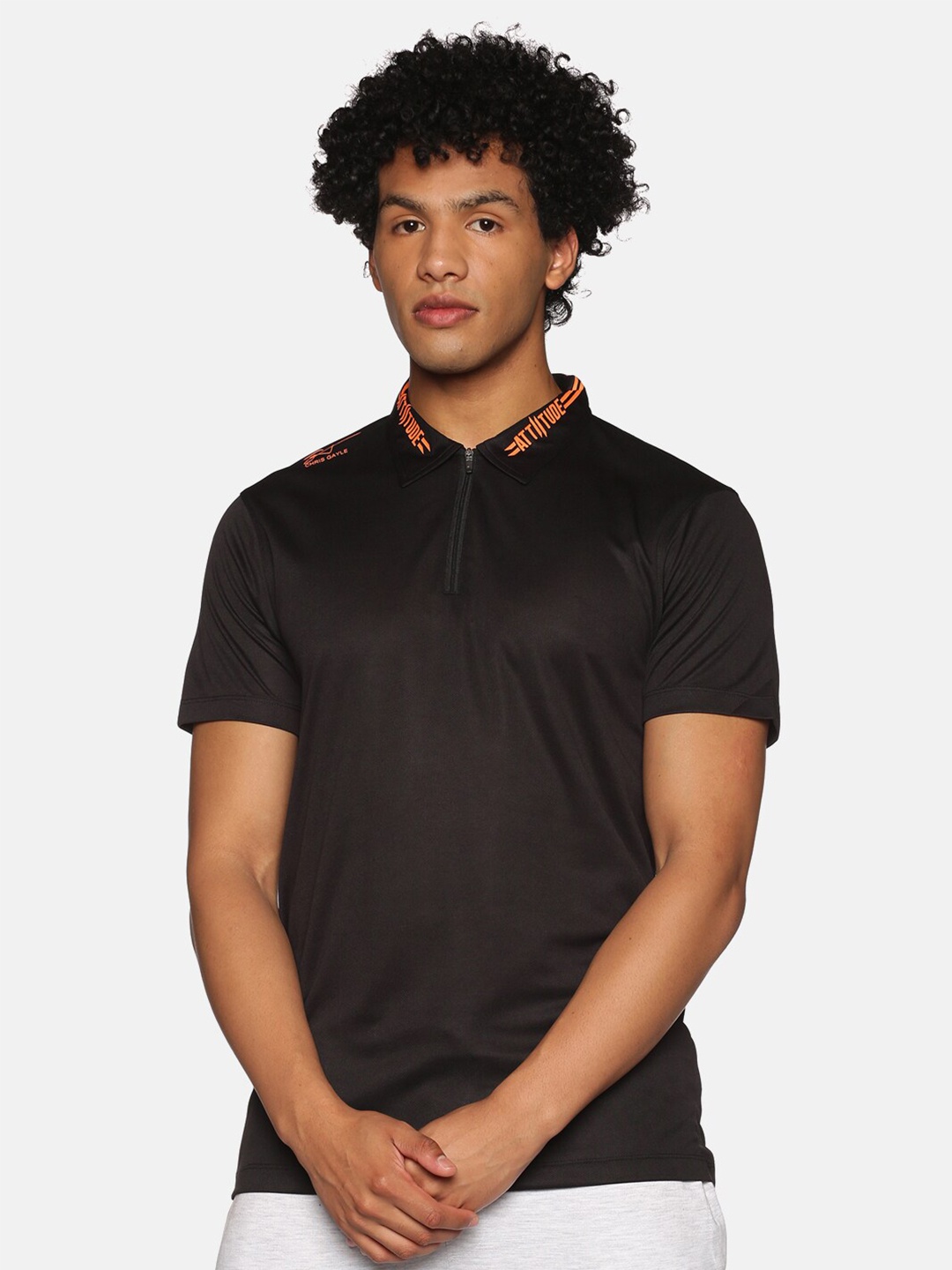 

ATTIITUDE Men Polo Collar Printed Dry Fit T-shirt, Black