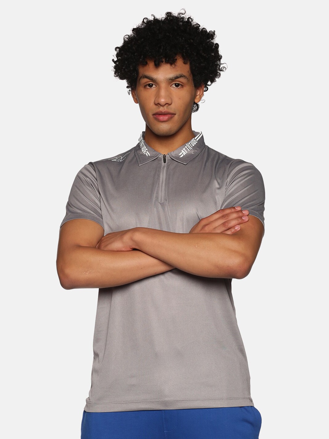

ATTIITUDE Men Polo Collar T-shirt, Grey