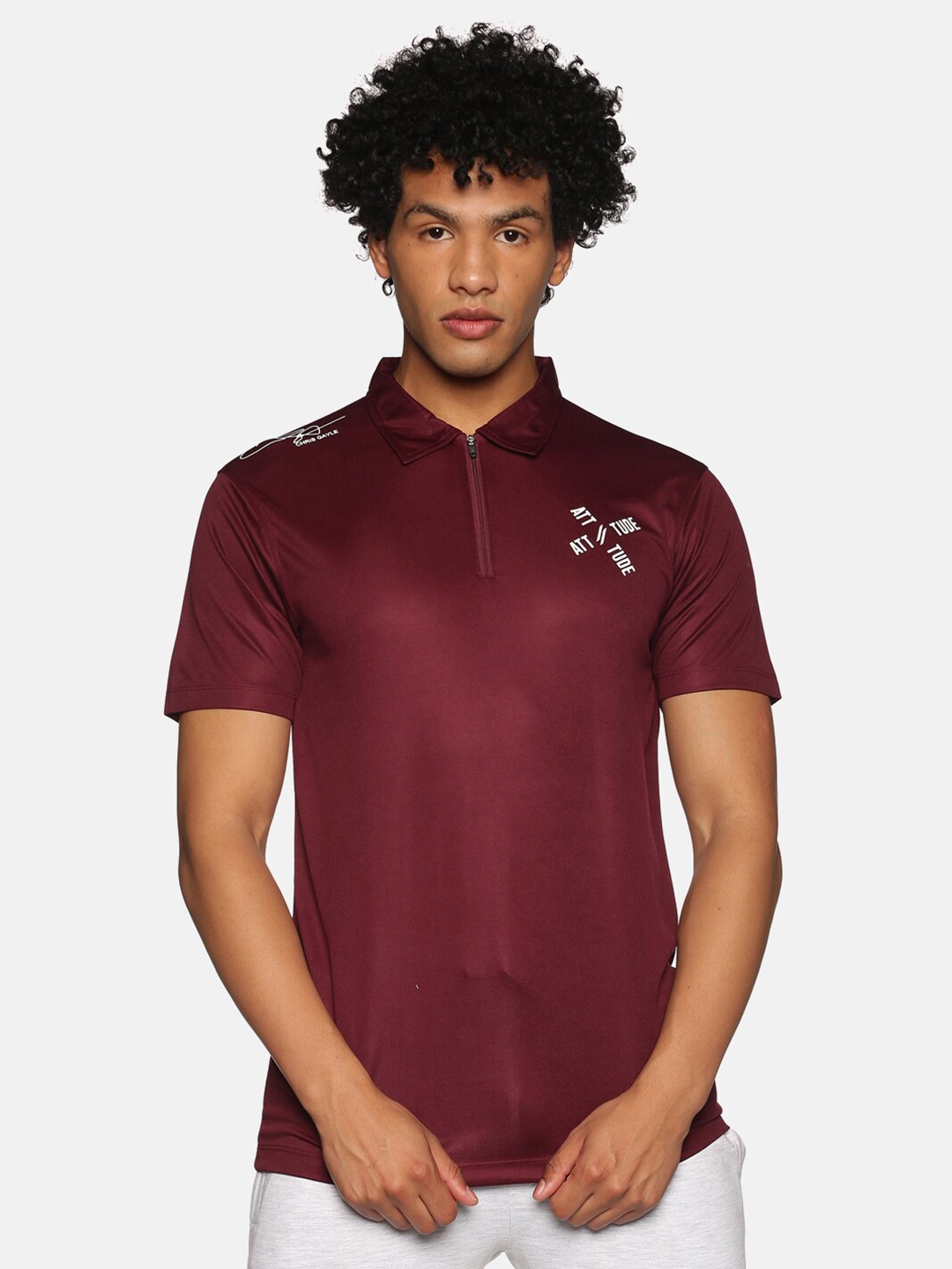 

ATTIITUDE Men Dry Fit Polo Collar T-shirt, Maroon