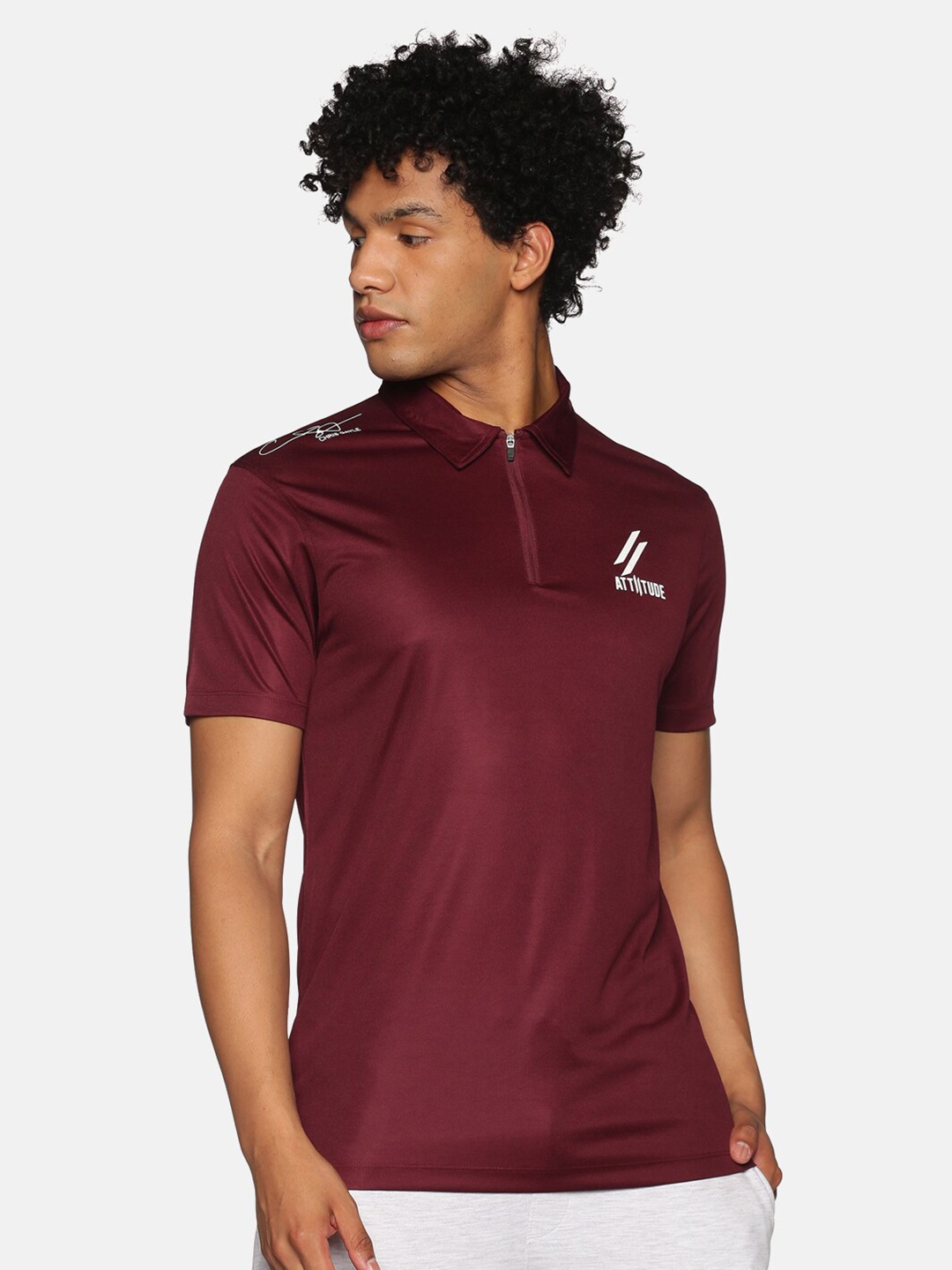 

ATTIITUDE Men Polo Collar Dry-Fit T-shirt, Maroon