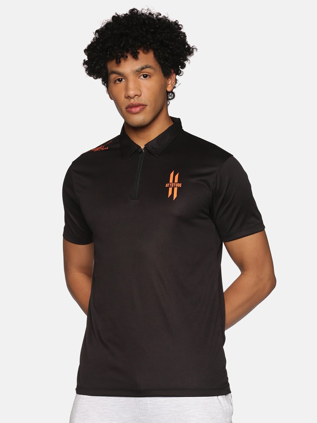 

ATTIITUDE Men Polo Collar Dry Fit T-shirt, Black