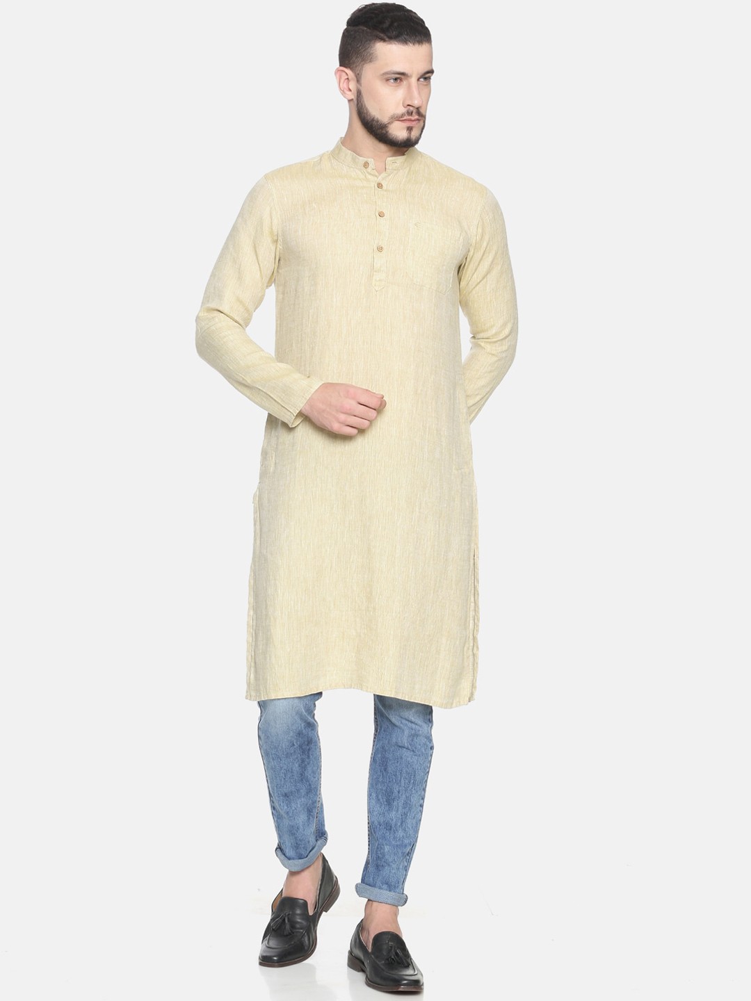 

Ecentric Men Mandarin Collar Regular Kurta, Tan