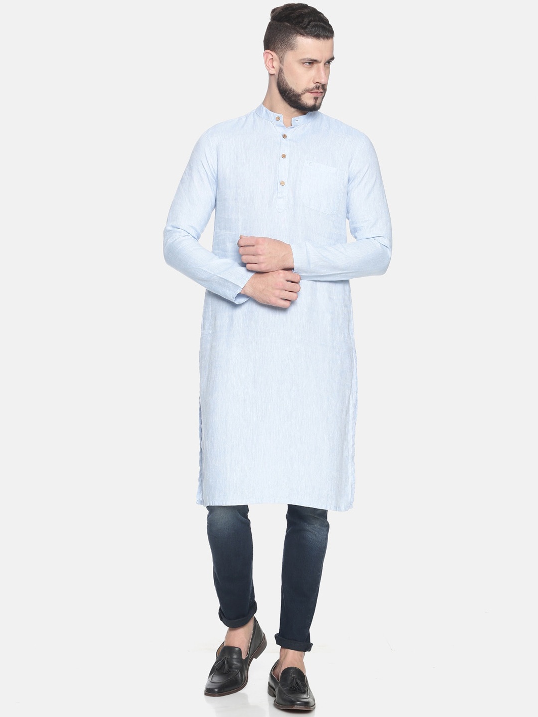 

Ecentric Men Mandarin Collar Regular Sustainable Kurta, Blue