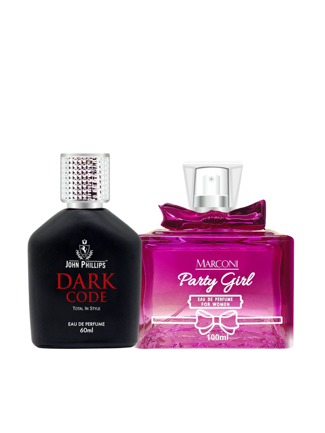 

JOHN PHILLIPS Set Of 2 Dark Code Eau De Perfume 60 ml & Marconi Party Girl 100 ml, Black