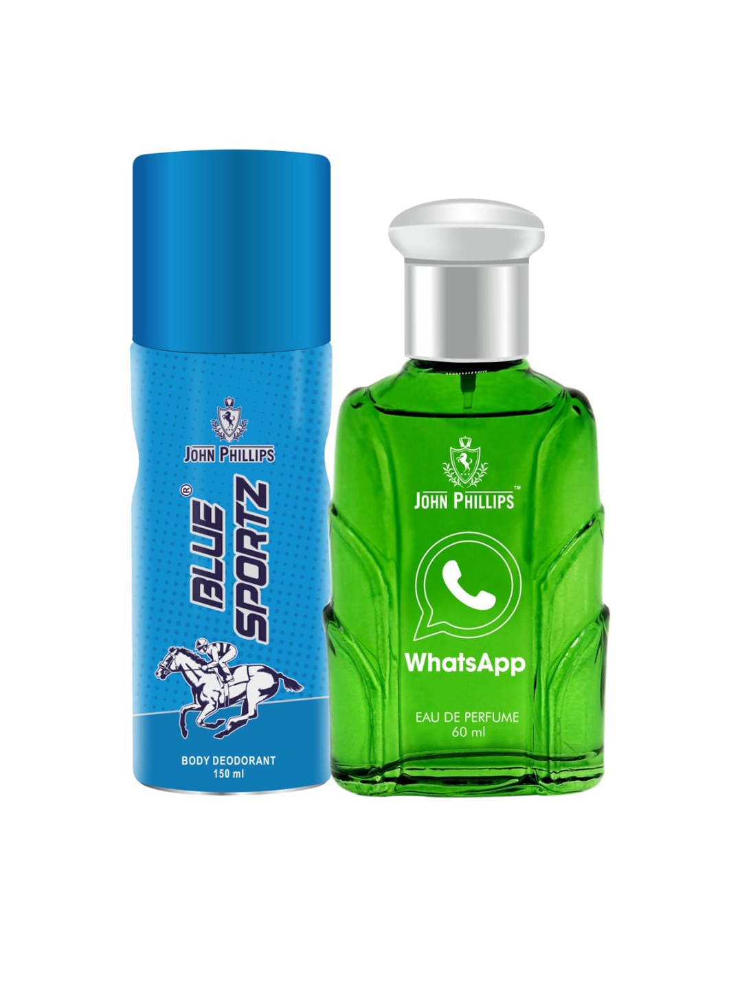 

JOHN PHILLIPS Set of Blue Sportz Deodorant 150 ml + Whatsapp Eau De Parfum 60 ml