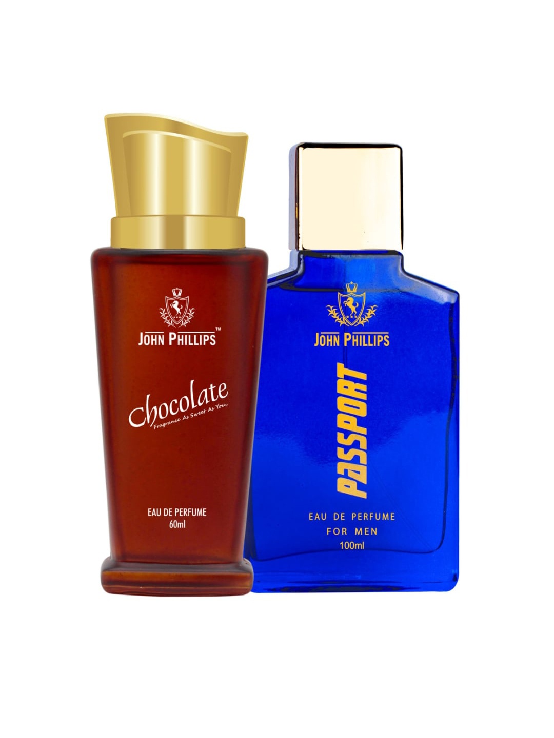 

JOHN PHILLIPS Set Of 2 Chocolate 60 ml & Passport Long Lasting Eau De Parfum 100 ml, Blue