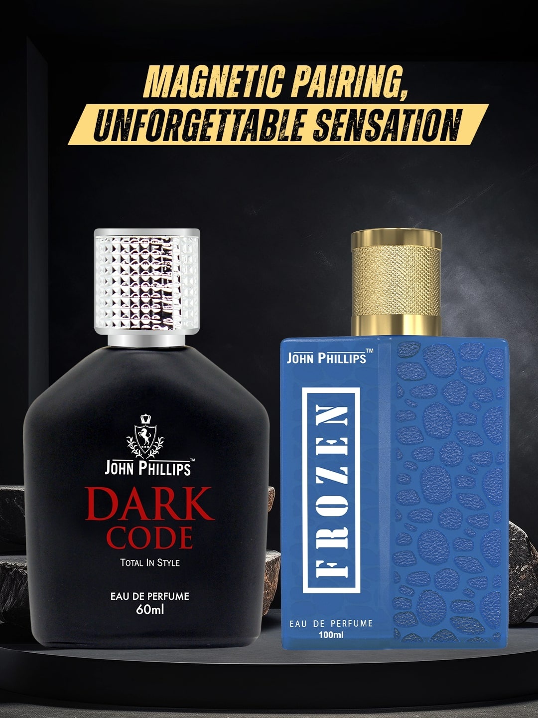 

JOHN PHILLIPS Set Of 2 Dark Code 60 ml & Frozen 100 ml Long Lasting Eau De Parfum, Blue