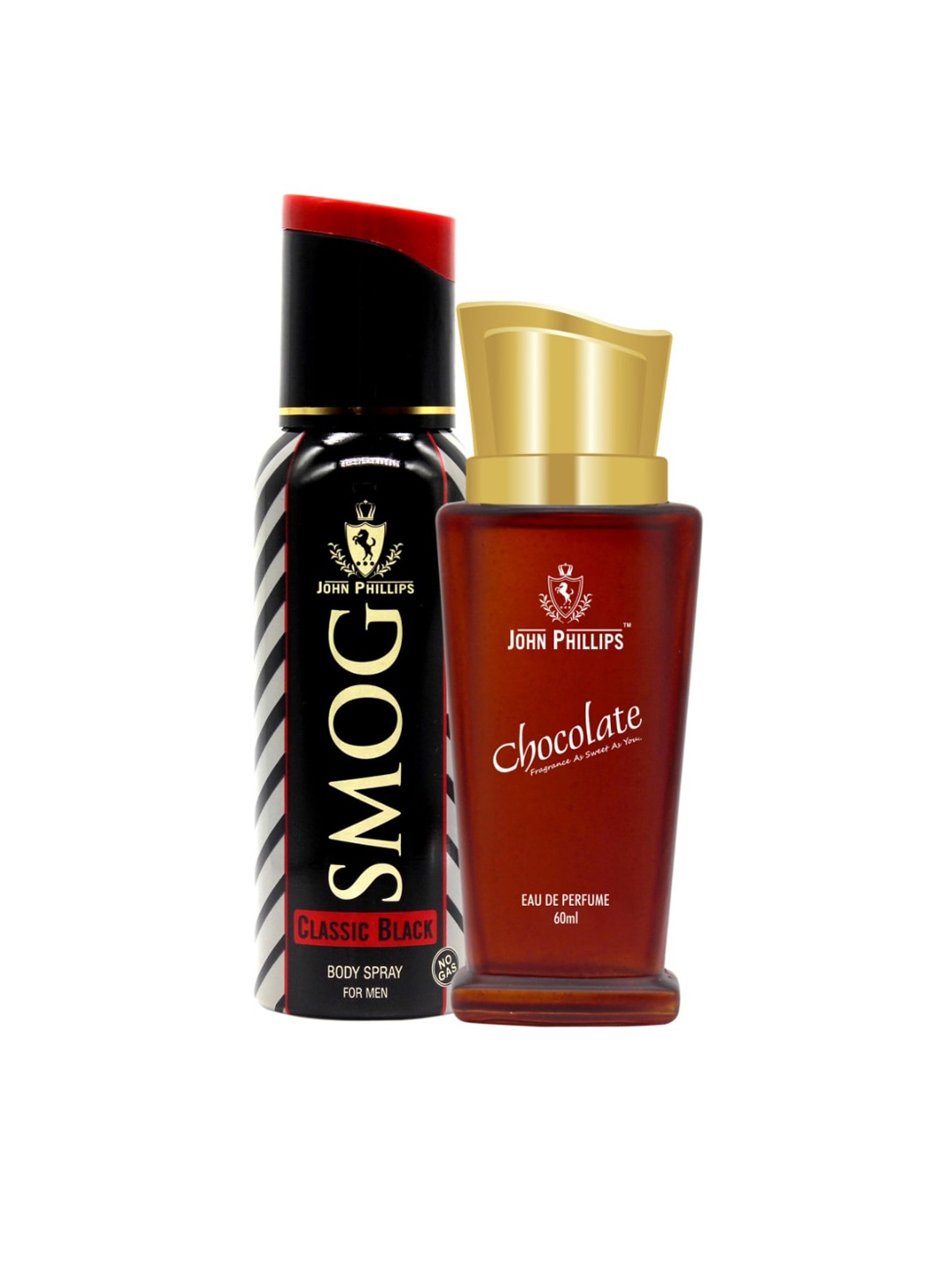 

JOHN PHILLIPS Chocolate Eau De Parfum 60ml & Men Smog Classic Black Deodorant 120ml, Red