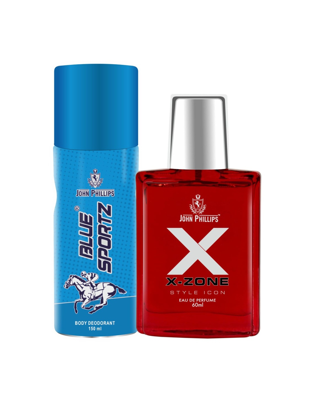 

JOHN PHILLIPS Men Blue Sportz Deodorant 150ml & XX-Zone Style Icon EDP 60ml, Red
