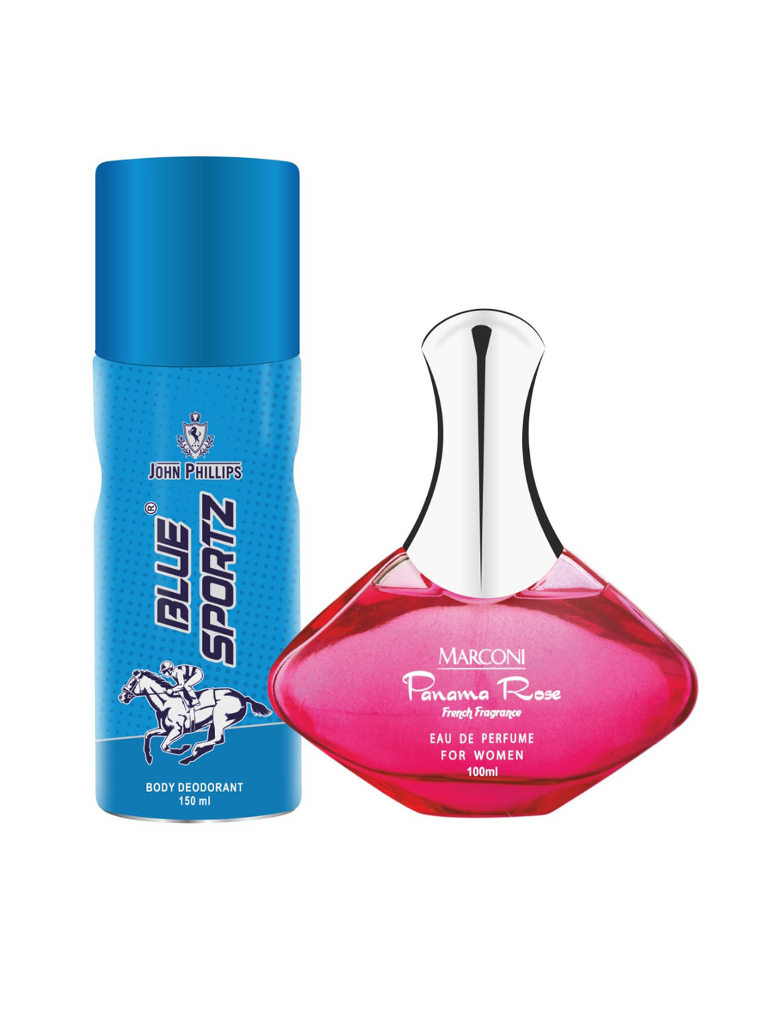 

JOHN PHILLIPS Set Of 2 Marconi Panama Rose Perfume & Blue Sportz Deo, Na
