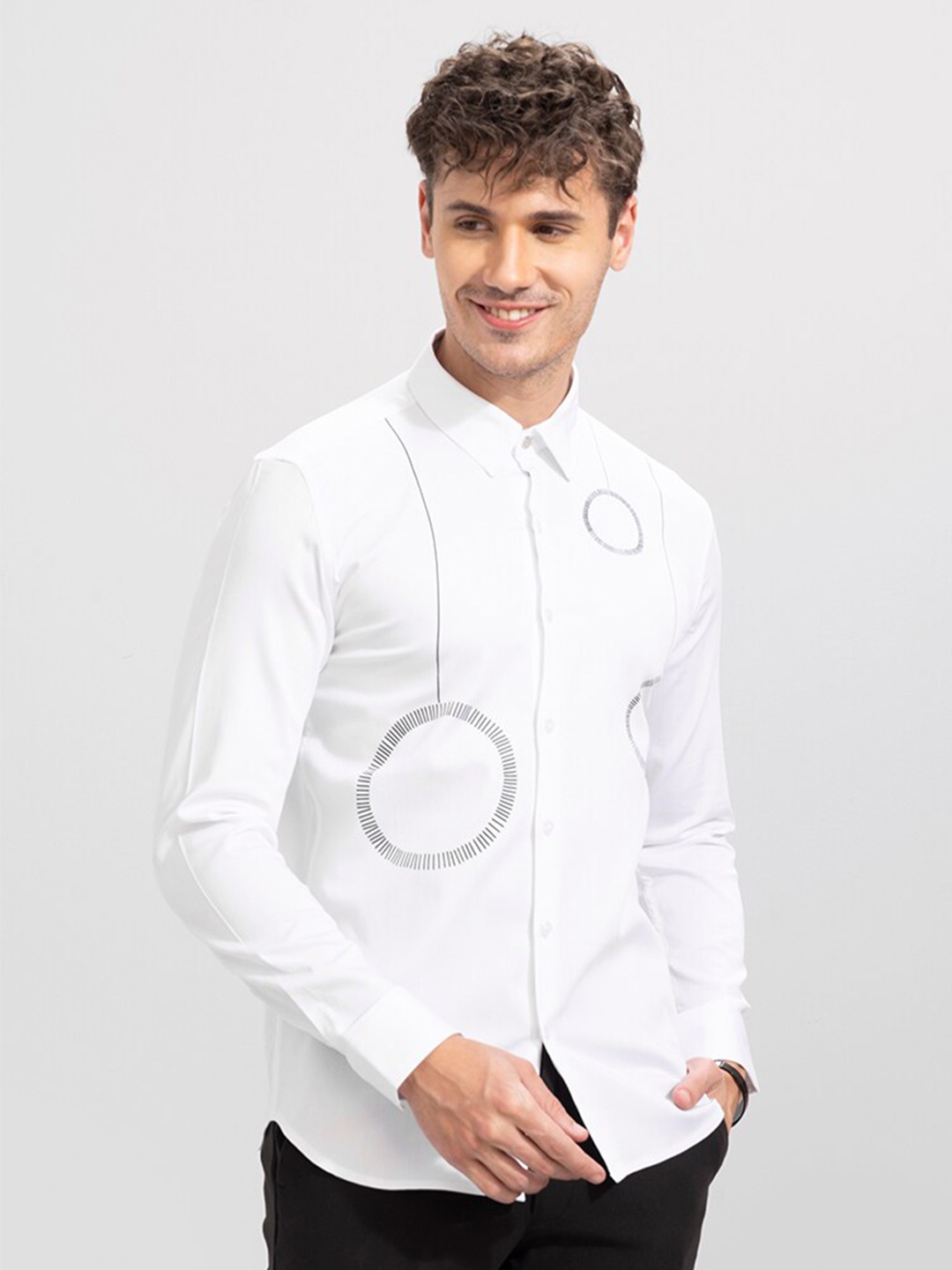 

Snitch Men Slim Fit Geometric Printed Casual Cotton Shirt, White