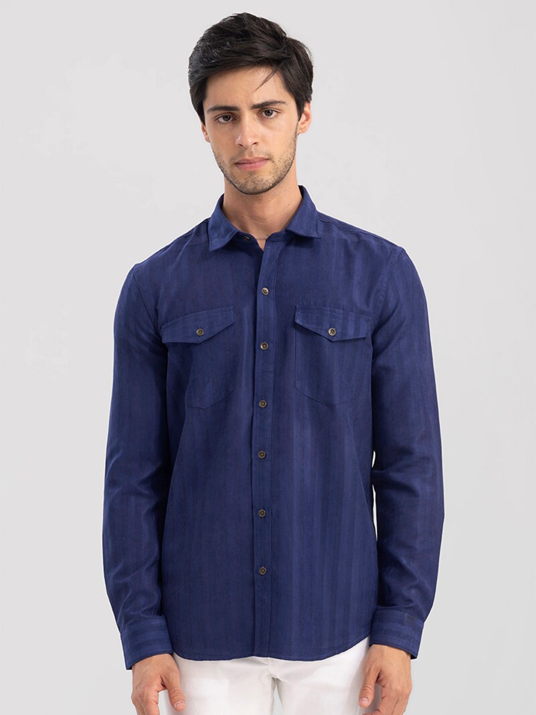 

Snitch Men Slim Fit Striped Casual Cotton Shirt, Blue