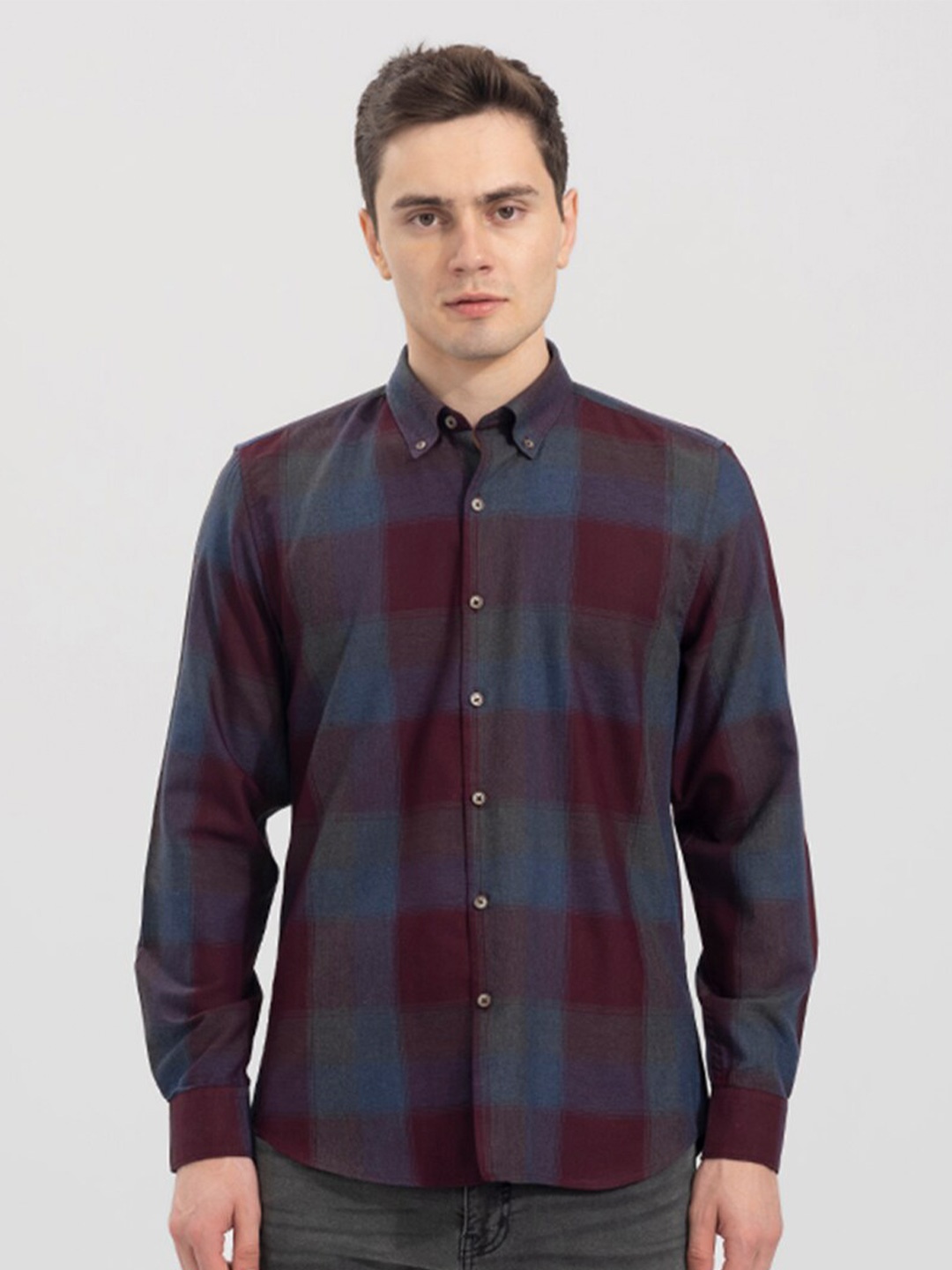 

Snitch Men Slim Fit Checked Casual Cotton Shirt, Maroon