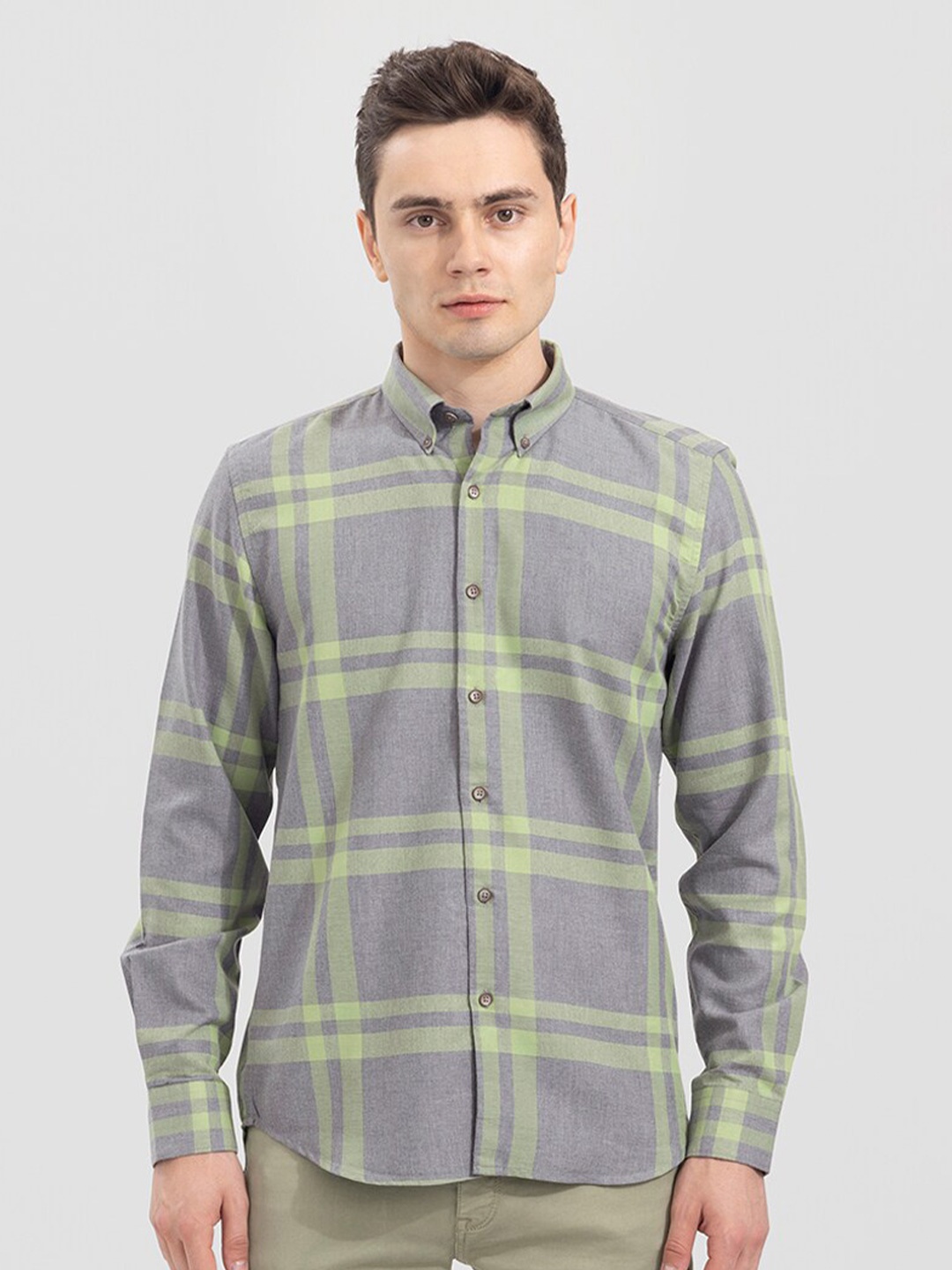 

Snitch Men Checks Cotton Casual Shirt, Grey