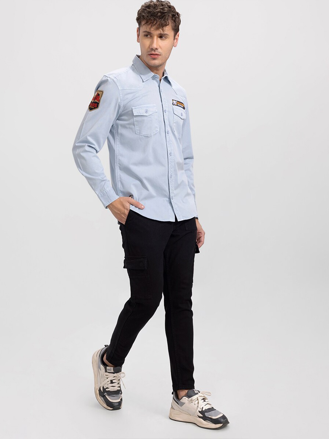 

Snitch Men Slim Fit Casual Cotton Shirt, Blue