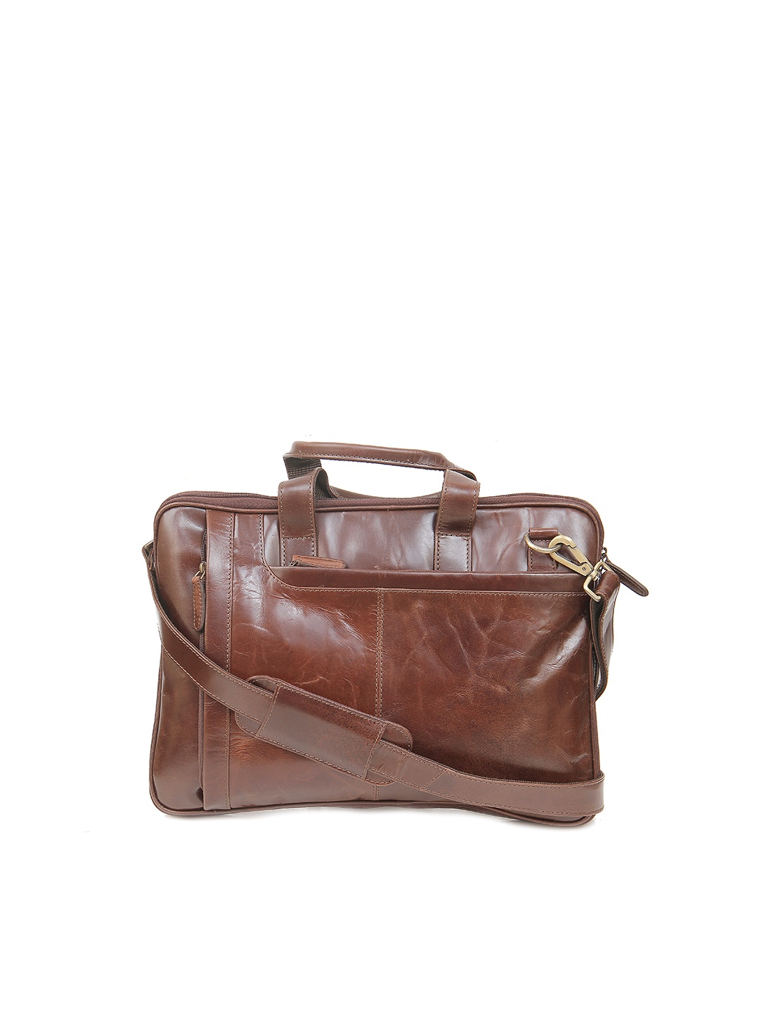 

Calvadoss Men Textured Leather Laptop Bag, Brown