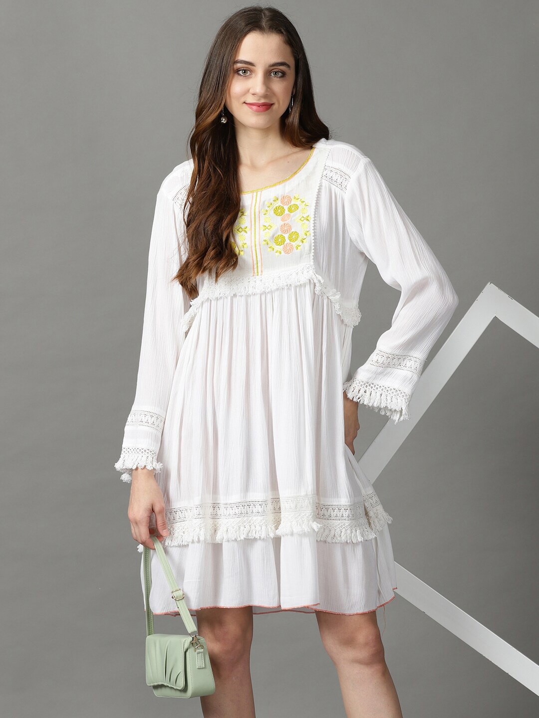 

SHOWOFF Embroidered A-Line Dress, White