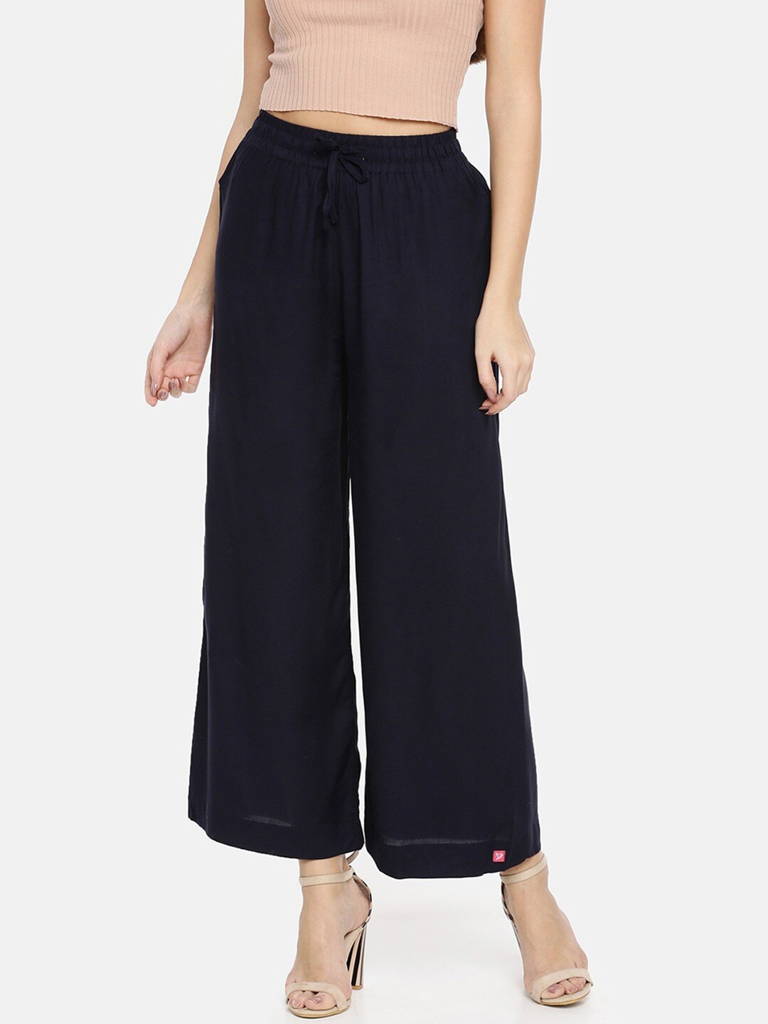 

TWIN BIRDS Women Wide Leg Palazzos, Navy blue