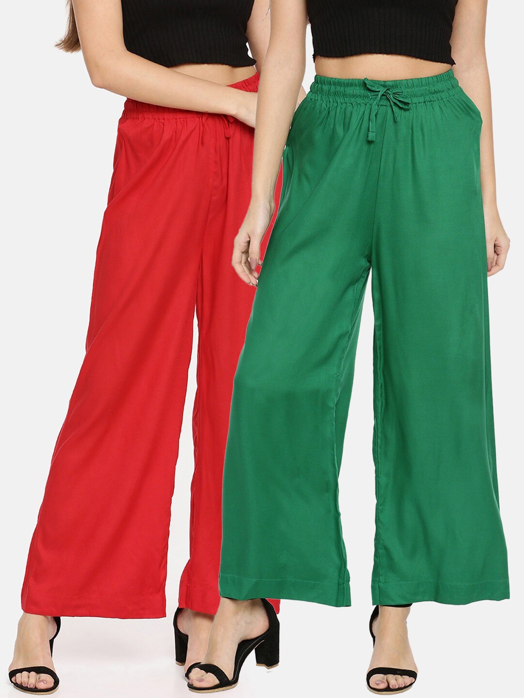 

TWIN BIRDS Women Pack Of 2 Wide Leg Palazzos, Green