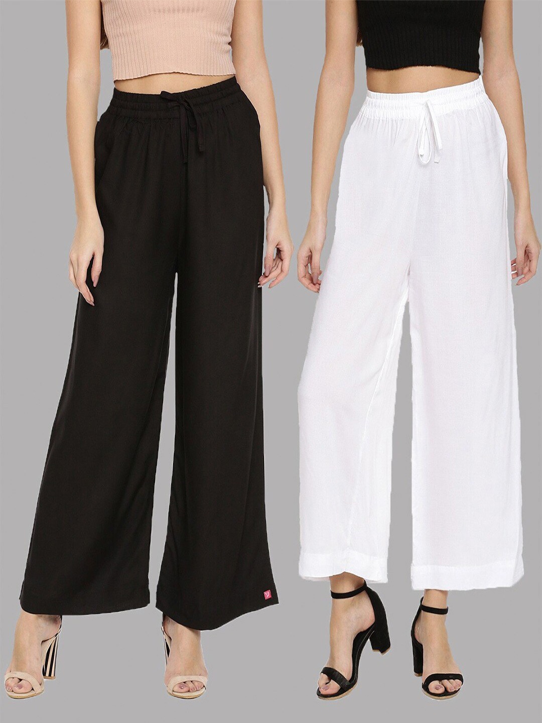 

TWIN BIRDS Women Pack of 2 Wide Leg Palazzos, Black