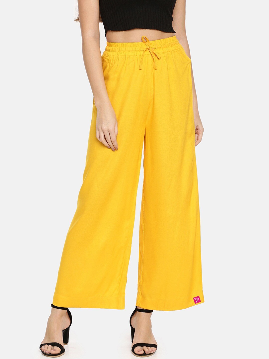 

TWIN BIRDS Women Wide Leg Palazzos, Yellow