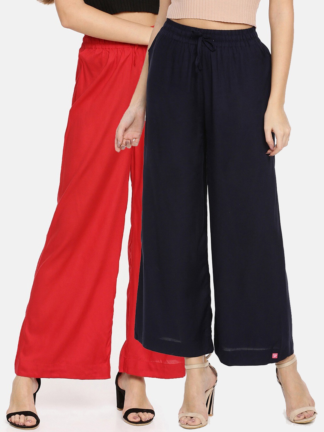 

TWIN BIRDS Women Pack Of 2 Wide Leg Palazzos, Red