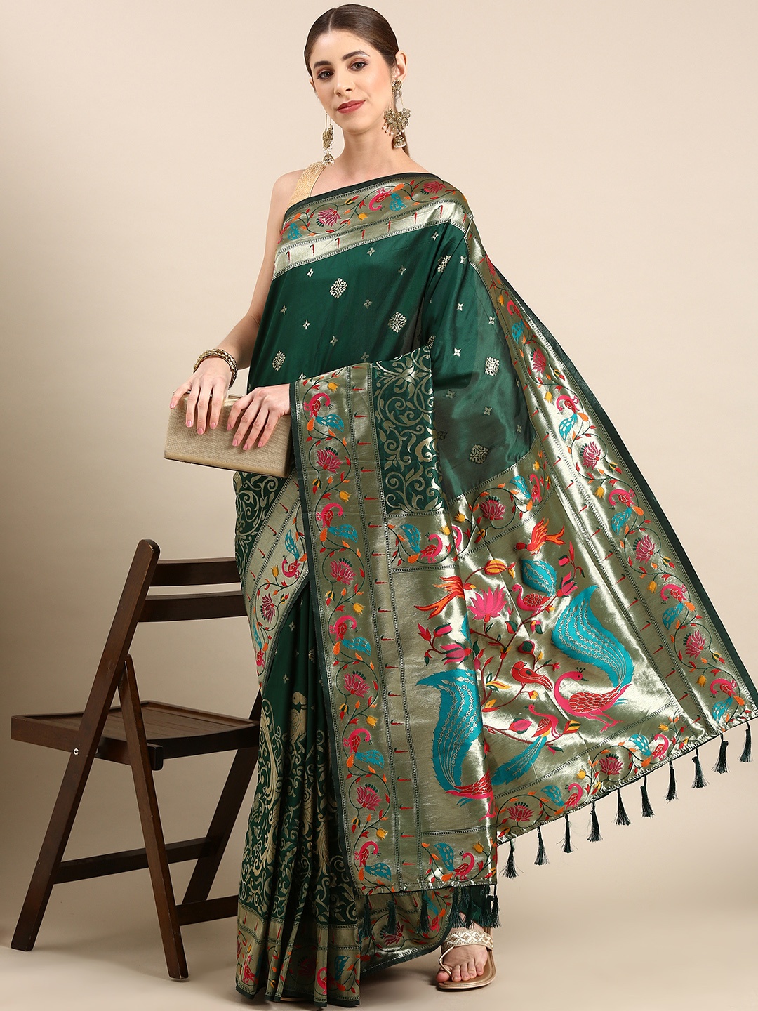 

VASTRANAND Woven Design Ethnic Motifs Zari Banarasi Saree, Green