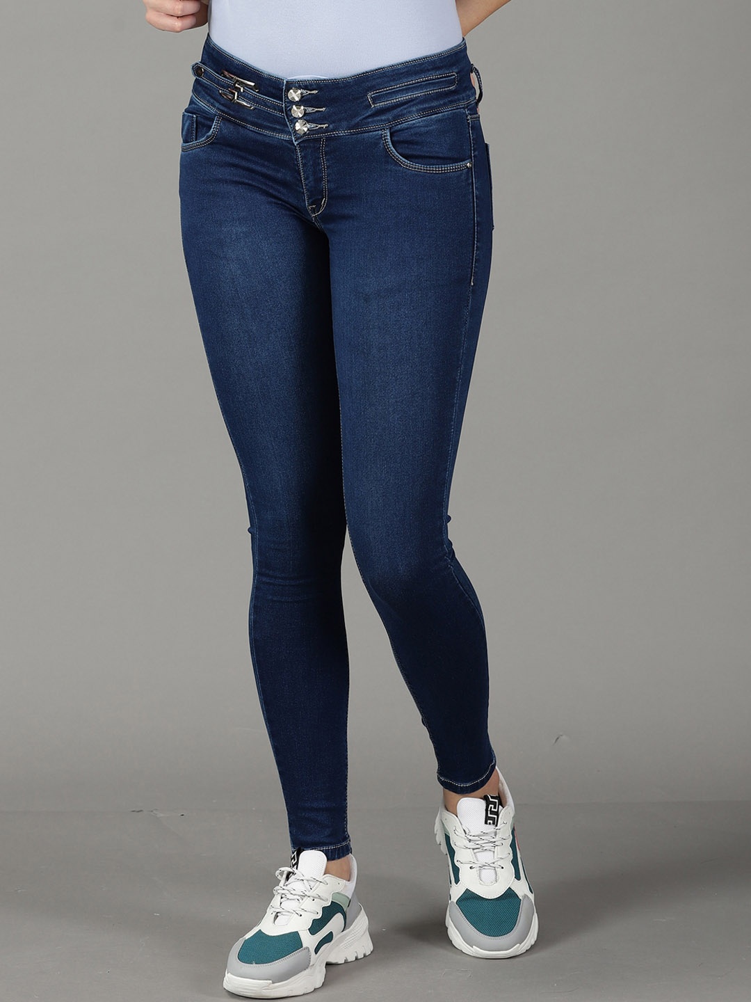 

SHOWOFF Women Skinny Fit High-Rise Light Fade Stretchable Jeans, Navy blue