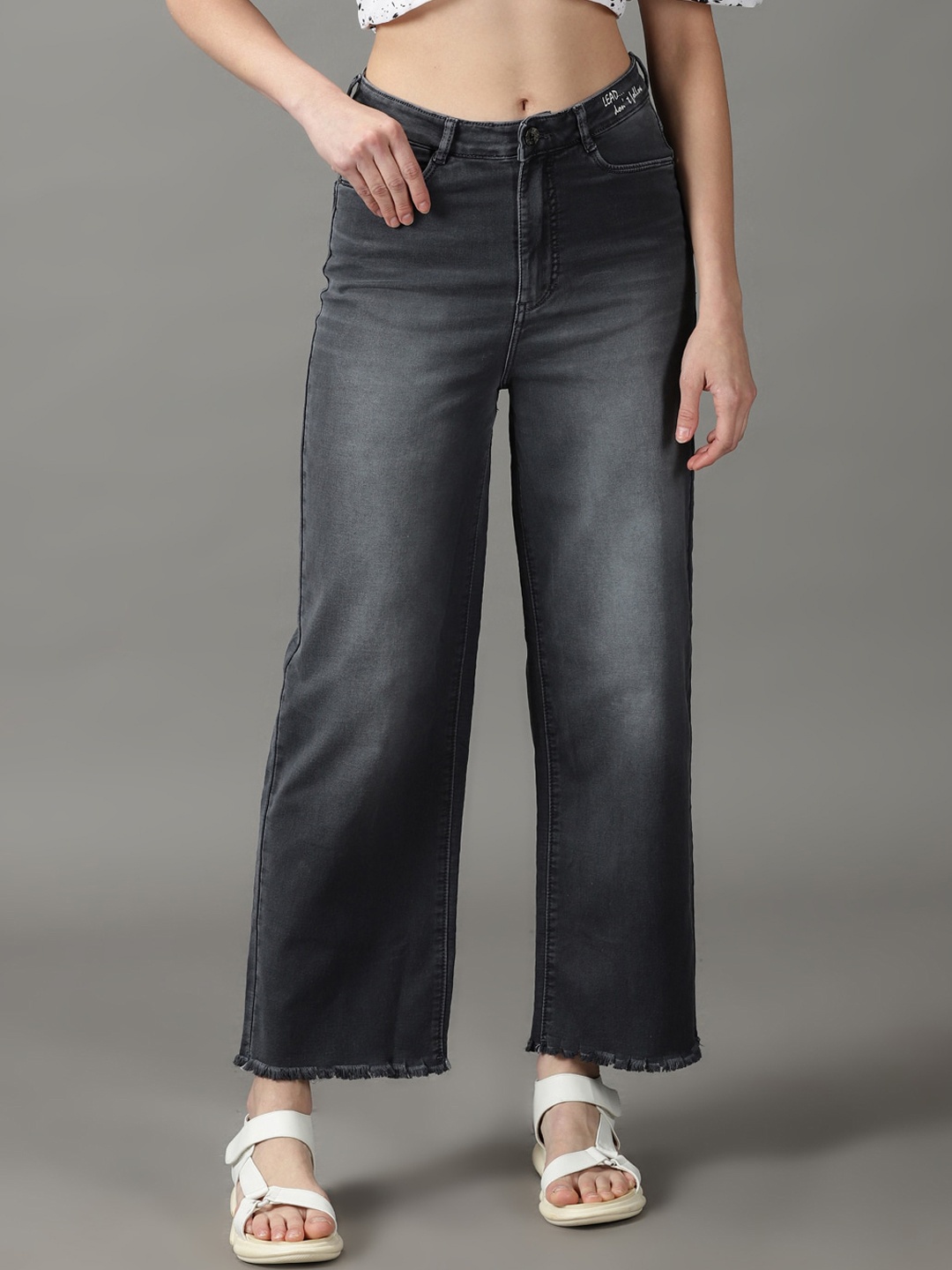 

SHOWOFF Women Straight Fit High-Rise Light Fade Stretchable Jeans, Grey
