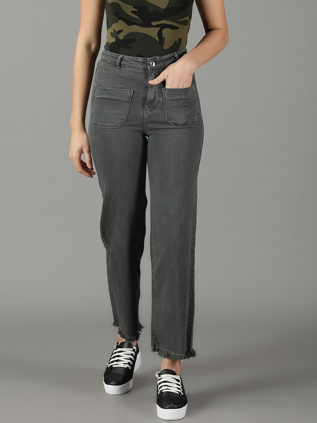 

SHOWOFF Women Wide Leg High-Rise Stretchable Jeans, Grey