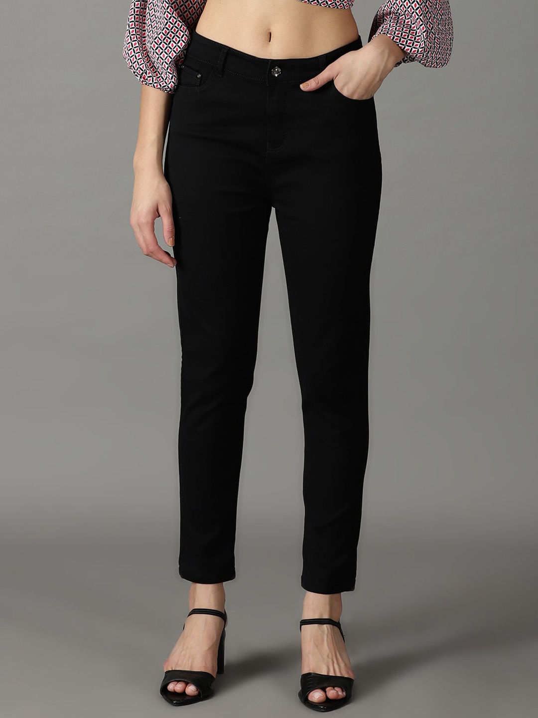 

SHOWOFF Women Slim Fit High-Rise Stretchable Cotton Jeans, Black