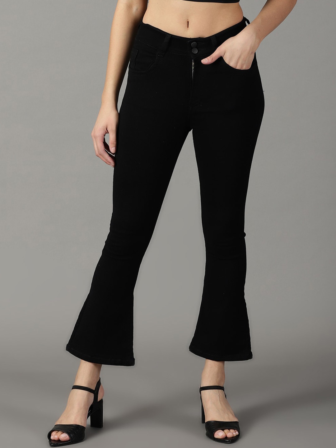 

SHOWOFF Women Bootcut High-Rise Acid Wash Stretchable Jeans, Black