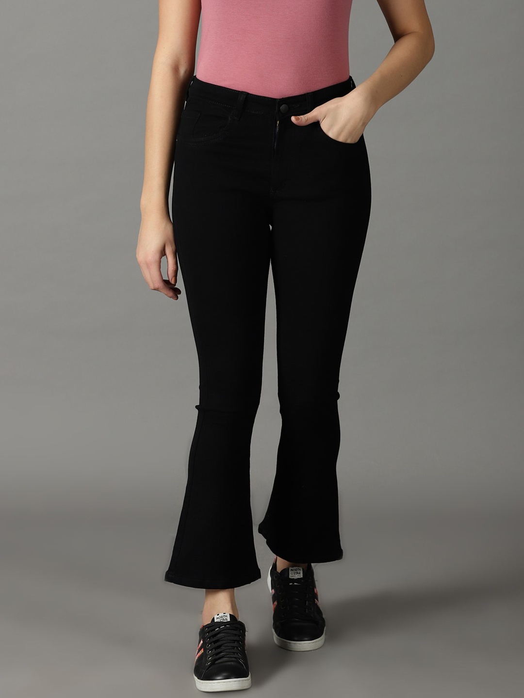 

SHOWOFF Women Bootcut High-Rise Stretchable Cotton Jeans, Black
