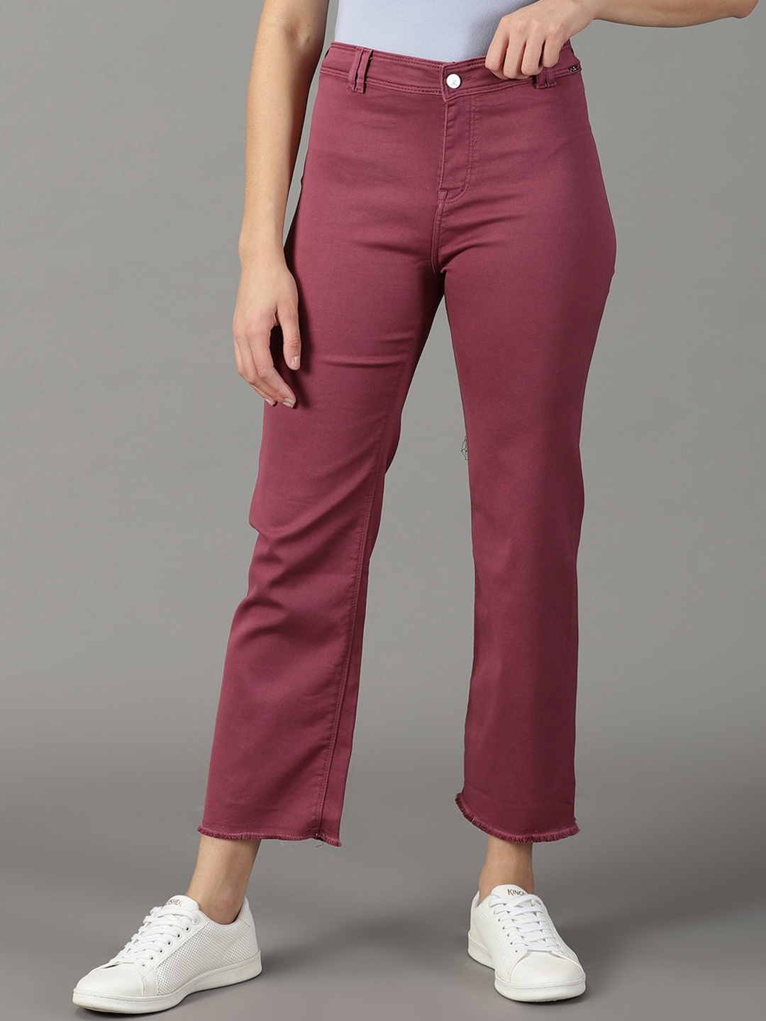 

SHOWOFF Women Wide Leg High-Rise Stretchable Cotton Jeans, Magenta