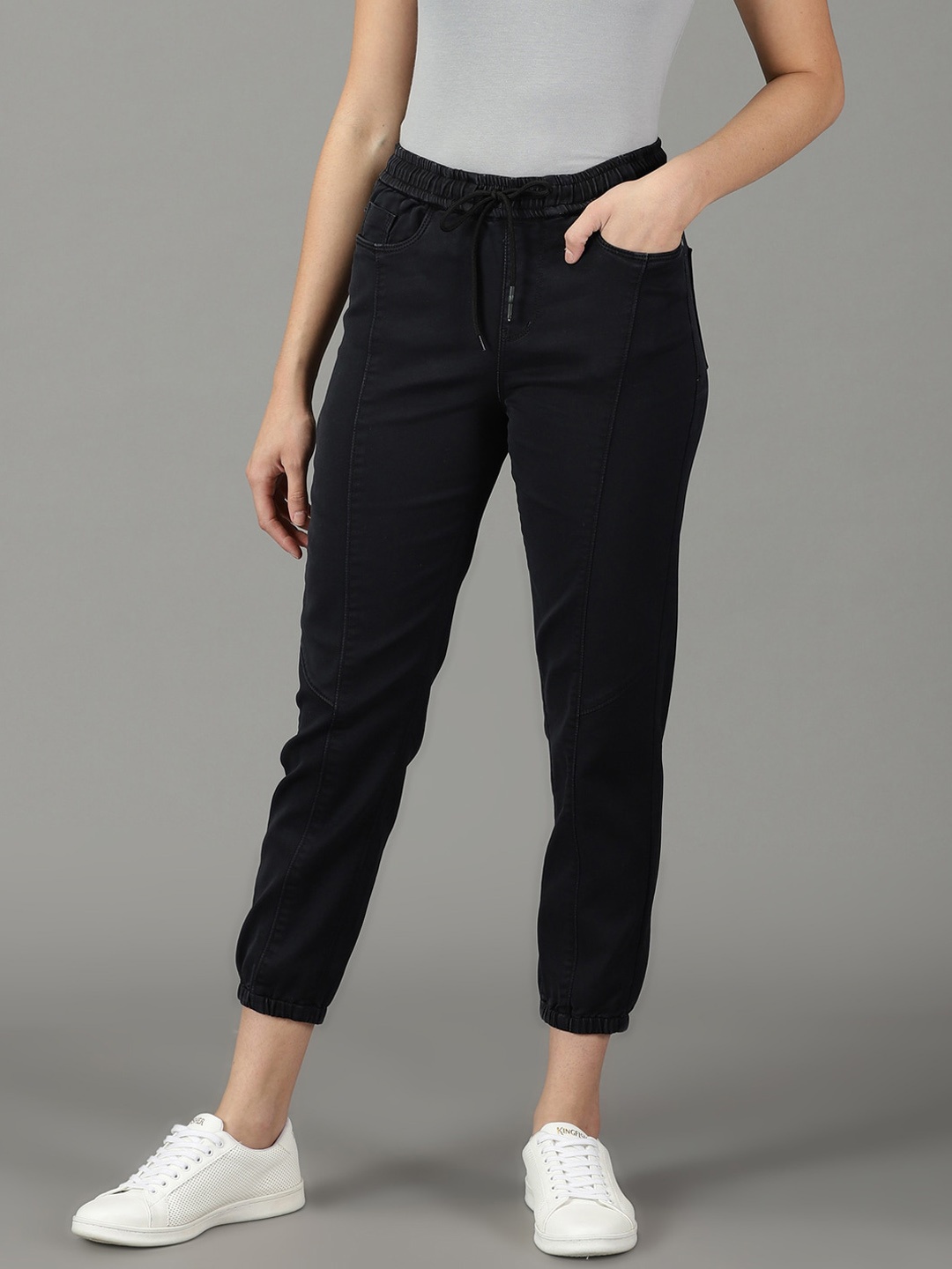 

SHOWOFF Women Jogger High-Rise Stretchable Cotton Jeans, Black