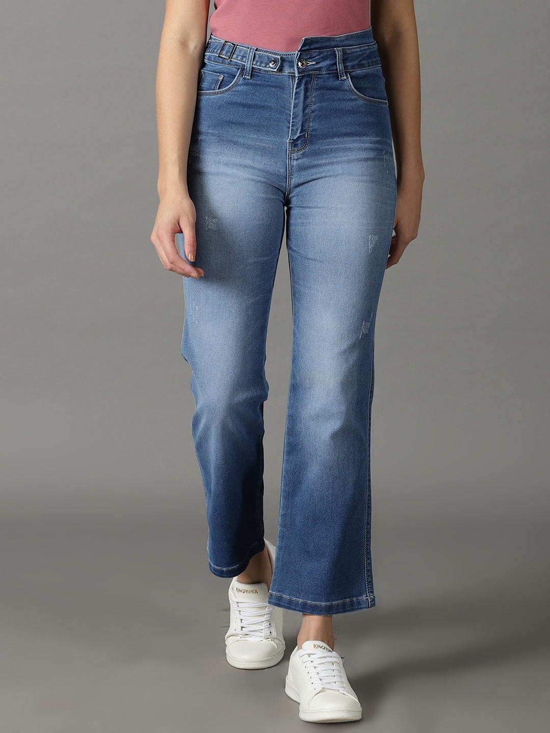 

SHOWOFF Women Straight Fit High-Rise Light Fade Stretchable Cotton Jeans, Blue