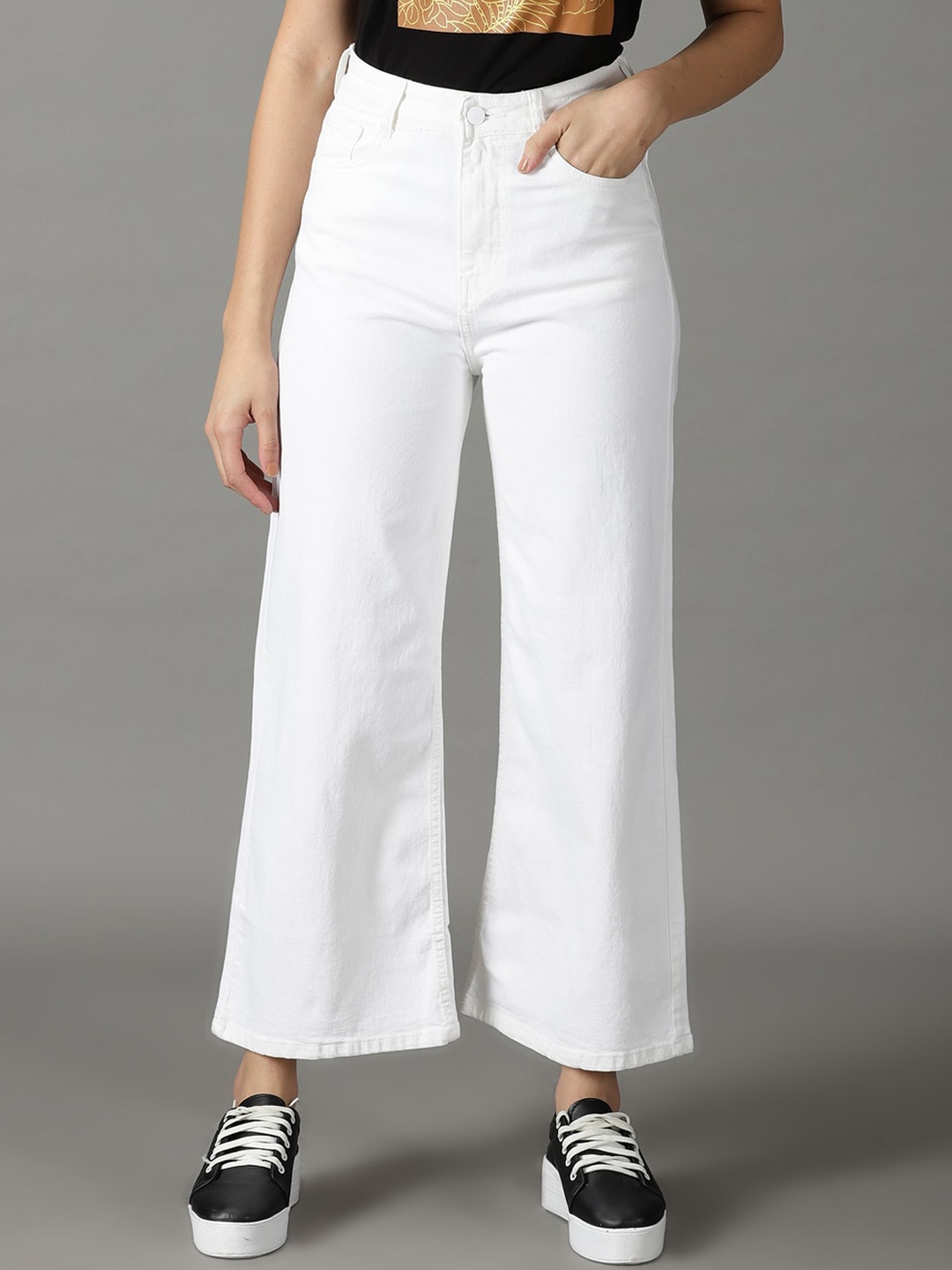 

SHOWOFF Women Wide Leg High-Rise Stretchable Cotton Jeans, White