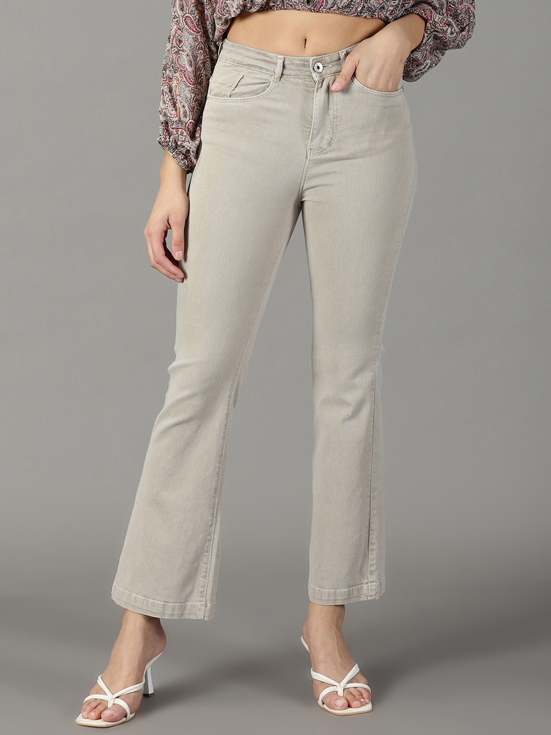 

SHOWOFF Women Bootcut High-Rise Stretchable Jeans, Beige