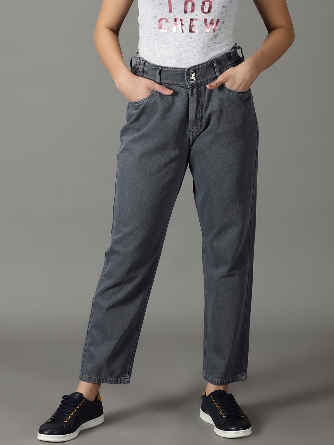 

SHOWOFF Women Relaxed Fit High-Rise Cotton Jeans, Grey