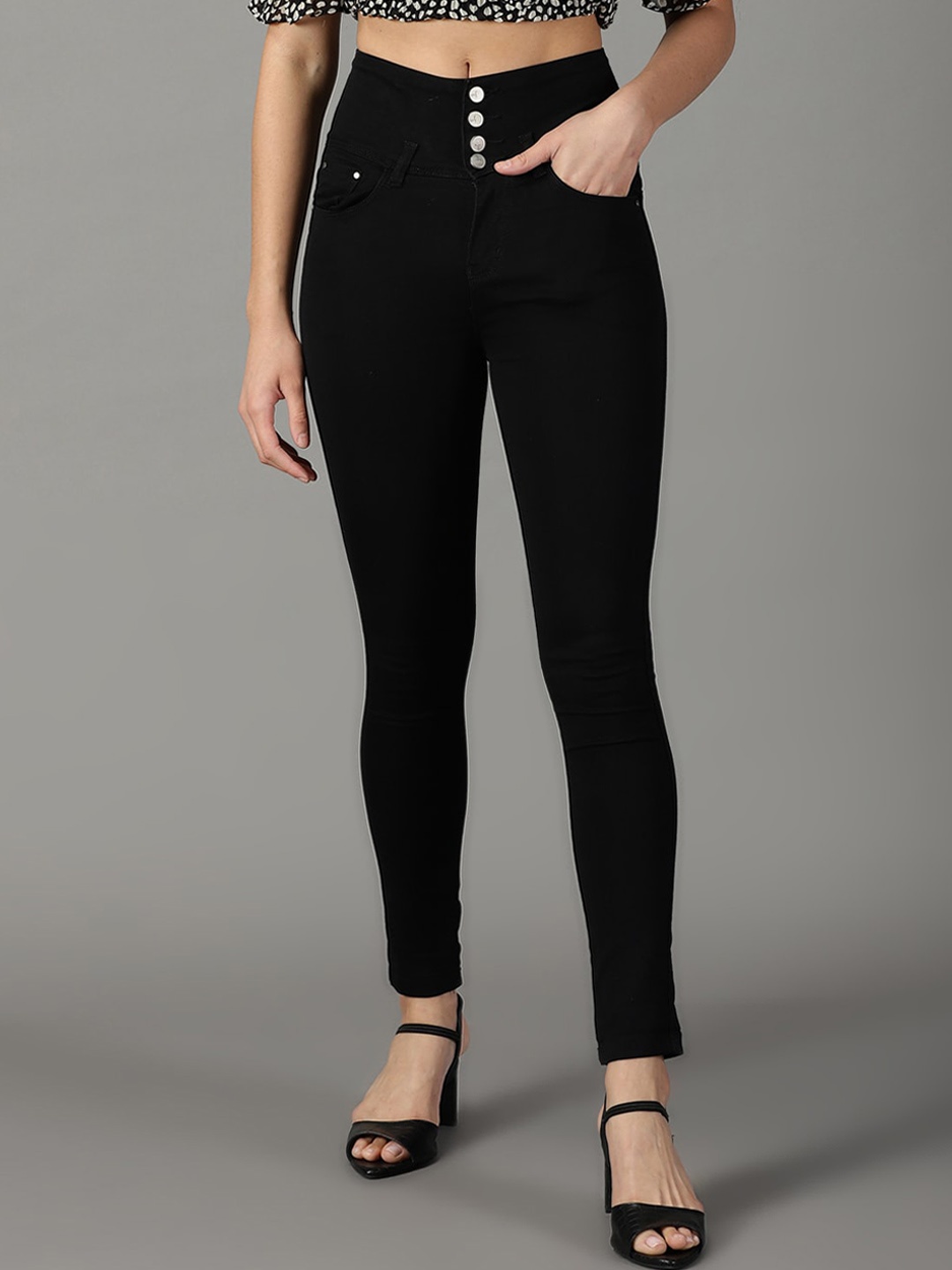 

SHOWOFF Women Slim Fit High-Rise Stretchable Cotton Jeans, Black