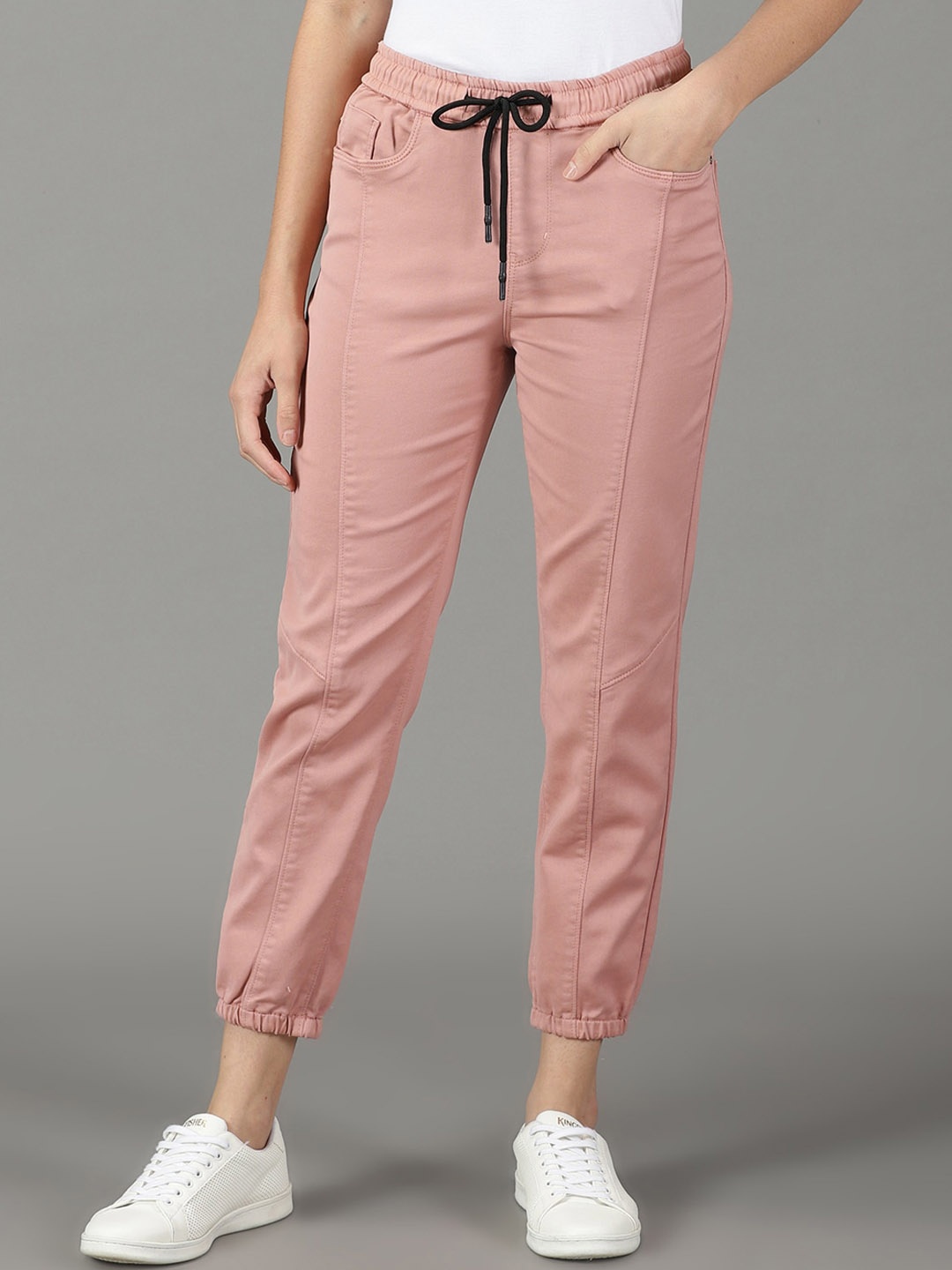 

SHOWOFF Women Jogger High-Rise Stretchable Cotton Jeans, Pink
