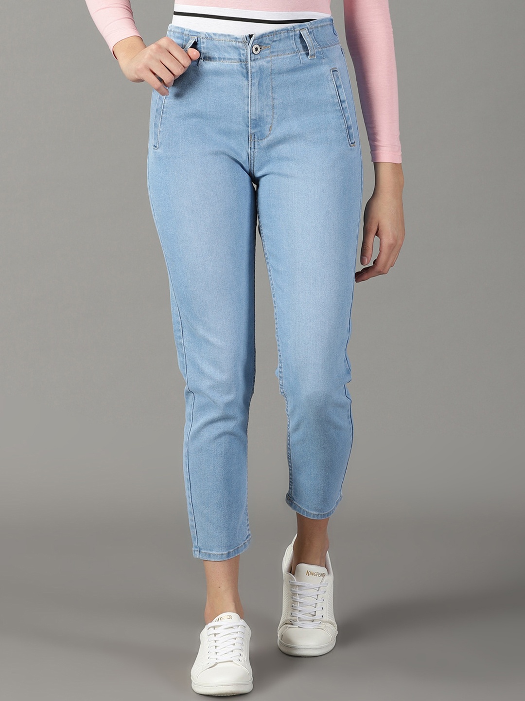 

SHOWOFF Women Straight Fit High-Rise Acid Wash Stretchable Jeans, Blue