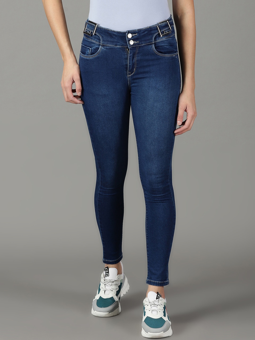 

SHOWOFF Women Slim Fit High-Rise Light Fade Stretchable Jeans, Navy blue