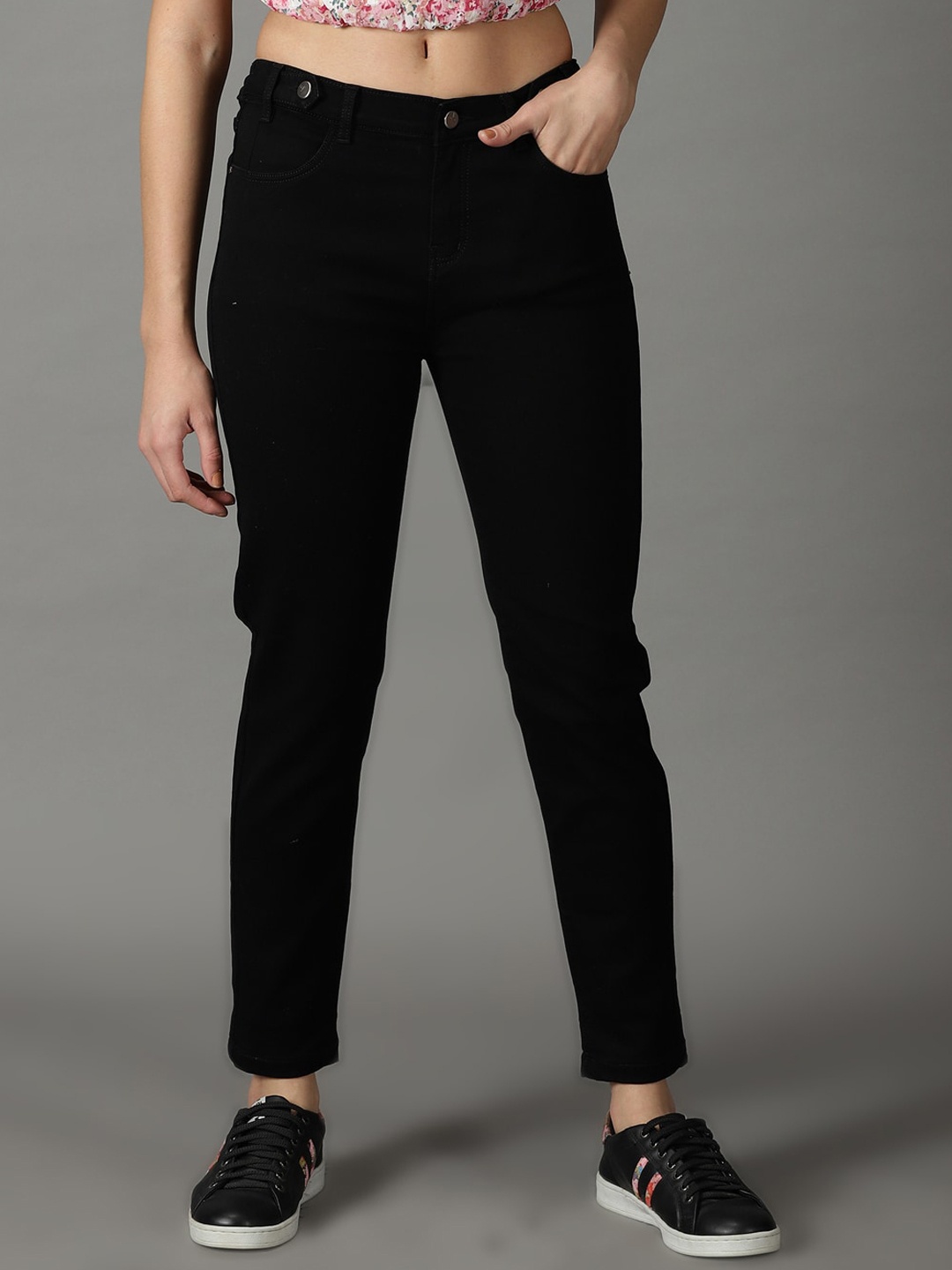 

SHOWOFF Women High-Rise Acid Wash Stretchable Cotton Jeans, Black