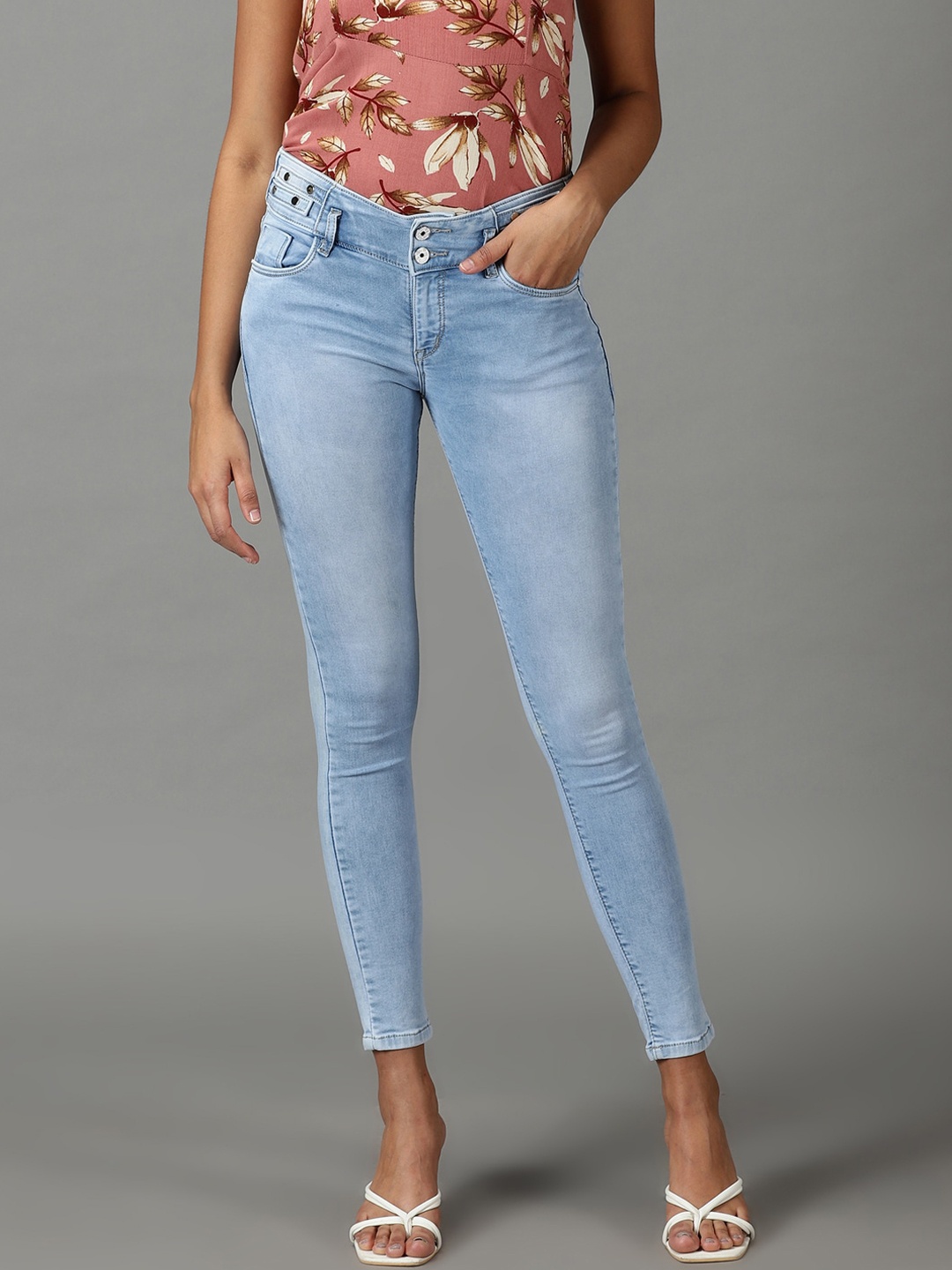 

SHOWOFF Women Skinny Fit Light Fade Acid Wash Stretchable Cotton Jeans, Blue