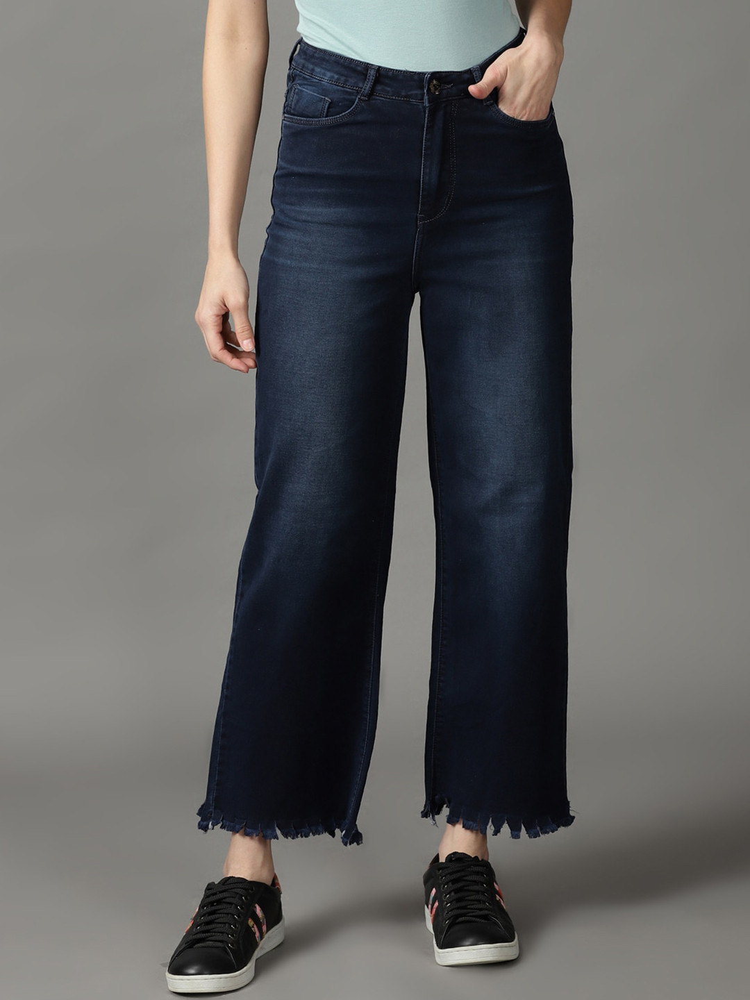 

SHOWOFF Women Straight Fit High-Rise Light Fade Stretchable Jeans, Navy blue